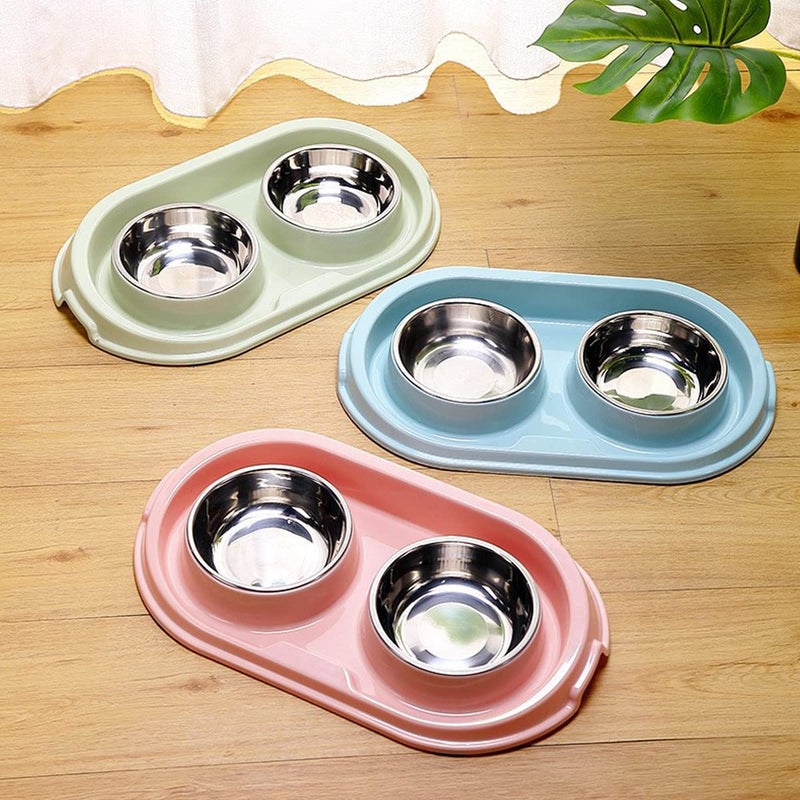 MXCELL Double Dog Cat Food Bowls, Stainless Steel Pet Bowls Dog Water Bowls with No-Spill and Non-Skid PP Station, Food Water Feeder for Cats and Small Dogs - Image 2